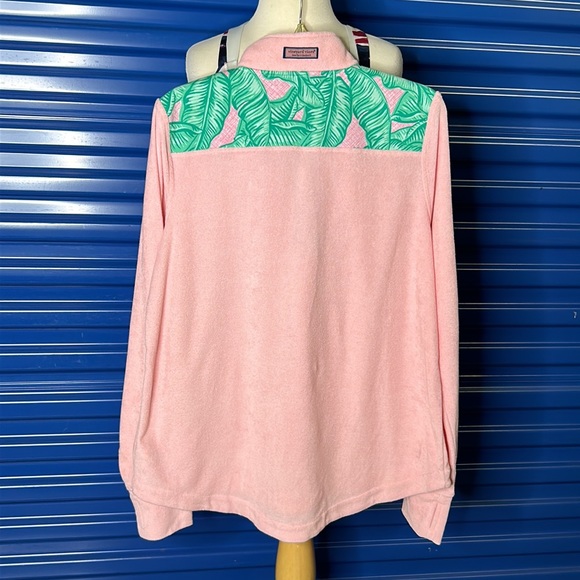 Vineyard Vines Banana Leaf Terry Relaxed Shep Shirt Pink Green Size Large - Picture 7 of 12